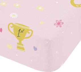 Różowe prześcieradło dziecięce jednoosobowe z gumką 90x190 cm Happy Horses – Catherine Lansfield