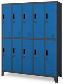 Szafa socjalna BHP ubraniowa 10-drzwiowa antracytowo-niebieska: BARTEK 1360 x 1720 x 450 mm