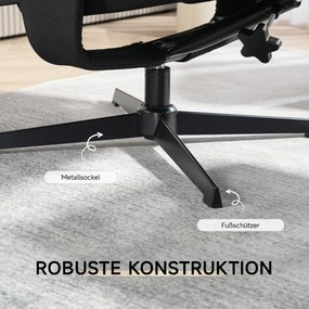 HOMCOM Fotel z podnóżkiem, obrotowy, funkcja bujania, imitacja aksamitu, do 150 kg, Czarny