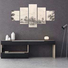 Obraz - Rysunek krajobrazu w stylu vintage (125x70 cm)