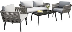 Zestaw mebli ogrodowych modułowych ze stali ocynkowanej - 2 sofy + 2 fotele - szklany stolik kawowy - szary