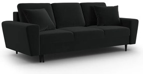 Czarna aksamitna rozkładana/ze schowkiem sofa 235 cm Kyoto – Cosmopolitan Design