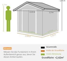 Outsunny szopa ogrodowa z 2 drzwiami przesuwnymi oknami wentylacyjnymi rama podłogowa z ocynkowanej stali jasnozielony 213x130x185 cm | Aosom PL