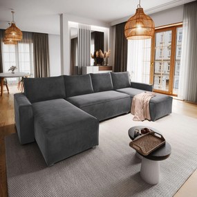 Masseno Narożnik DENI z funkcją spania i pojemnikiem na pościel Narozniki U, Rozkładana sofa - Szary, MONOLITH 85