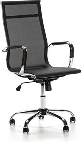 Fotel biurowy z regulacją pochylenia i wysokości, o smukłym designie ergonomicznym.