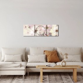 Obraz - Kwiaty malarstwo (z zegarem) (90x30 cm)