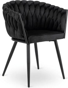 Krzesło Tapicerowane Plecione do Salonu ELENA Czarne Welurowe Nowoczesne Loft