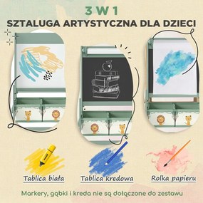AIYAPLAY Dziecięca tablica 3-w-1 z tablicą kredową, białą tablicą, papierową rolką, 2 koszami, dla dzieci 3-8 lat, zielona | Aosom PL
