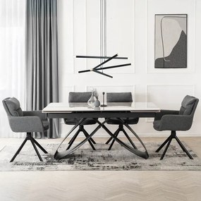 Stół Rozkładany Prostokątny LUIGI 160-240 cm Ceramiczny Szary Marmur/Czarny do Jadalni Japandi