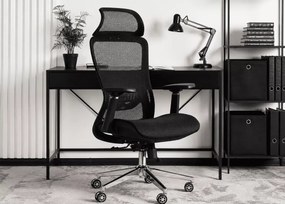 Fotel obrotowy Valles – ergonomiczny czarny fotel biurowy z regulowanym zagłówkiem