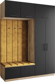 Masseno Garderoba REMA 180/240/60 cm Nowoczesna Szafa do Przedpokoju Dąb wotan, MONOLITH 48 (Żółty)