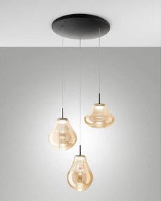 Lampa wisząca Deva Ø500 mm 42 W LED 4530 lm CCT 2700 K/3000 K/4000 K Ściemnialna metalowa rama i bursztynowe szkło borokrzemianowe - Deva