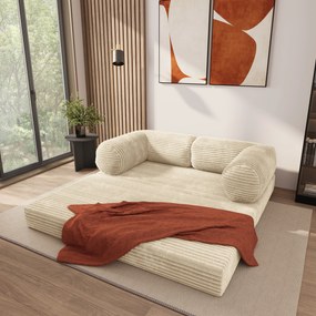 Masseno Sofa piankowa ALVIO z funkcją spania, Kanapa z pianki do salonu, Bezmontażowa, Tkanina sztruksowa – Kremowy TILIA 03
