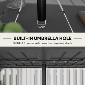 Outsunny Stół Ogrodowy 150x90cm, Odporny na Warunki Pogodowe Stół na Balkon ze Stali, z Otoworem na Parasol Czarny