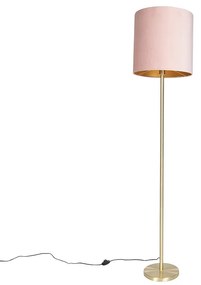 Romantyczna lampa podłogowa mosiężna z różowym kloszem 40 cm - Simplo Nowoczesny Oswietlenie wewnetrzne