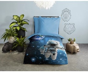 Niebieska bawełniana pościel dziecięca jednoosobowa 140x200 cm Astronaut – Good Morning