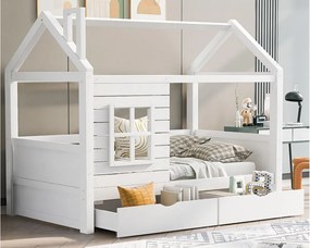 Łóżko domek 90x200 cm z 2 szufladami - z litego drewna - Białe