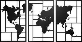 HOMCOM Dekoracja ścienna z metalu, 3 części, mapa świata, sztuka na ścianę do salonu, sypialni, przedpokoju, 50 x 80 cm, czarny | Aosom PL