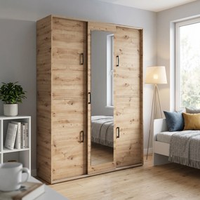Masseno Garderoba BENVENO 150 cm, Modna Szafa z lustrem do Przedopokoju, Dąb artisan