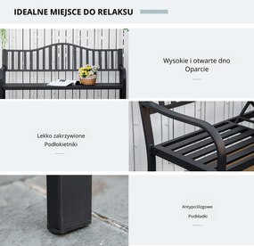 Outsunny Ławka Ogrodowa z Rozkładanym Stołem Metalowa Czarna Elegancka i Funkcjonalna 150x585x90cm | Aosom PL
