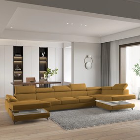 Masseno Narożnik MONTIVA z funkcją spania i pojemnikiem na pościel Narozniki U, Rozkładana sofa - Żółty, MONOLITH 48
