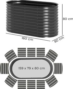 Outsunny Skrzynia na kwiaty, metalowa doniczka z bezpiecznymi krawędziami i rękawicami, otwarte dno, 160S x 80G x 80W cm, Ciemnoszary
