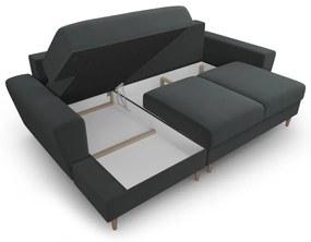 Ciemnoszary aksamitny rozkładany/ze schowkiem narożnik (lewostronny/z szezlongiem) Kyoto – Cosmopolitan Design