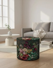 Zielono-czerwona tapicerowana pufa z motywem florystycznym Z4-Z86