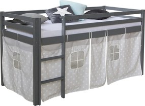 Łóżko dziecięce 90x200 cm szare gwiazdki lite drewno sosnowe zasłona