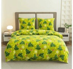 PrzytulneMieszkanie.pl PrzytulneMieszkanie.pl PrzytulneMieszkanie.pl Zestaw 2 szt. pościeli z mikropluszu CHRISTMAS TREE zielone + prześcieradło z mikropluszu SOFT 180x200 cm białe, podwójne łóżko