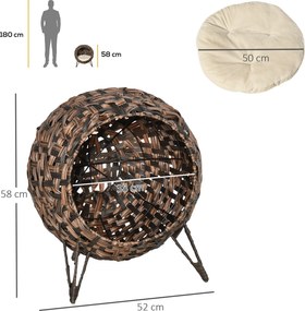 PawHut Domek dla kota z poduszką miejsce do spania dla kota jaskinia dla kota podwyższone nogi rattan PE