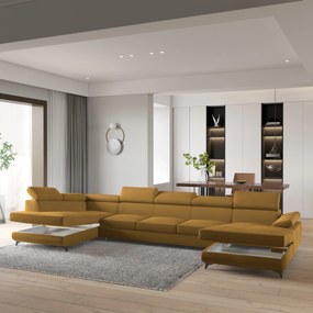 Masseno Narożnik MONTIVA z funkcją spania i pojemnikiem na pościel Narozniki U, Rozkładana sofa - Żółty, MONOLITH 48