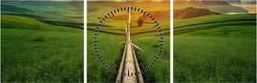 Obraz - Wschód słońca nad doliną (z zegarem) (90x30 cm)