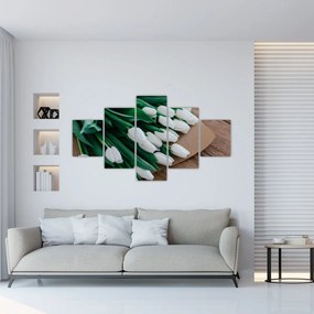 Obraz bukietu białych tulipanów (125x70 cm)