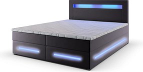 Masseno Łóżko kontynentalne MANU 180x200 cm LED z pojemnikiem na pościel - Szary, MADRYT 990