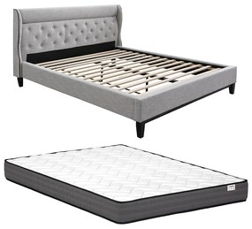 Łóżko 160 x 200 cm - Szary + Materac - MARSDENIO