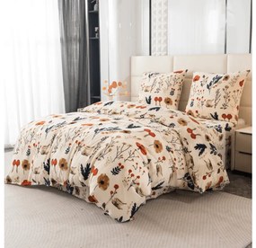 PrzytulneMieszkanie.pl PrzytulneMieszkanie.pl PrzytulneMieszkanie.pl Zestaw pościeli z mikropluszu PAPAVA kremowy + prześcieradło z mikropluszu SOFT 180x200 cm biały, łóżko podwójne