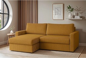 Uniwersalny narożnik Faro Mini z funkcją spania, do salonu, Poso, musztarda