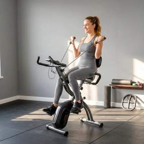 SPORTNOW Rower treningowy 3 w 1 Składany Cichy Leżący ergometr z monitorem LCD Bluetooth Czujnik tętna Taśmy oporowe | Aosom PL
