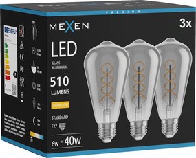 Mexen Vintis 3x żarówka filament spirala LED E27, ST64, 6W, Ciepła - 2700K, 510 lm, smoke - L162-E27-0627-70x03