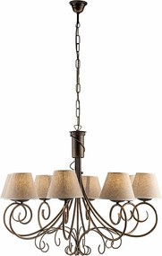 Żyrandol Wiedeń z brązowego lakierowanego żelaza, dekor stare złoto, abażury PVC z efektem juty Ø13", elegancki styl klasyczny, 8 świateł