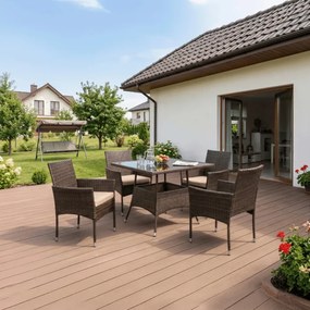 Zestaw Mebli Ogrodowych MORADO Stół i 4x Krzesło Brązowy/Beżowy Technorattan Nowoczesny