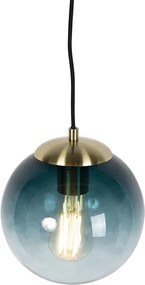 Lampa wisząca w stylu art deco mosiądz z oceanicznym niebieskim szkłem 20 cm - Pallon
