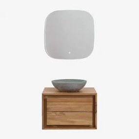 Zestaw Wiszących Mebli Łazienkowych Z Drewna Tekowego Jabari Drewno Tekowe & Okrągły Szary Cement Ø40 Cm Tarsis - Sklum