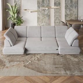 Masseno Narożnik TERAMO z funkcją spania i pojemnikiem na pościel Narozniki U, Rozkładana sofa - Kremowy, MONOLITH 04
