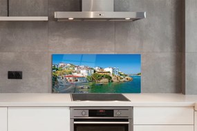 Szkło do Kuchni na Ścianę Tradycyjna Grecka Architektura nad Wodą