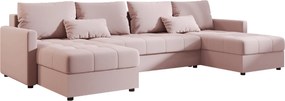 Rozkładana sofa w kształcie U VENORIA 285x146 cm, pudrowy róż + 2 poduszki GRATIS