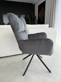 Fotel wypoczynkowy do salonu obrotowy, welurowy szary, FW1