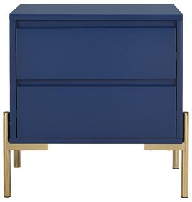 Zestaw 2 szafek nocnych z 2 szufladami - metal i płyta MDF niebieski lakierowany i złoty - KORASA marki Pascal MORABITO