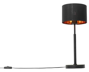Nowoczesna lampa stołowa z abażurem z tkaniny czarna ze złotem - VT 1 Nowoczesny Oswietlenie wewnetrzne